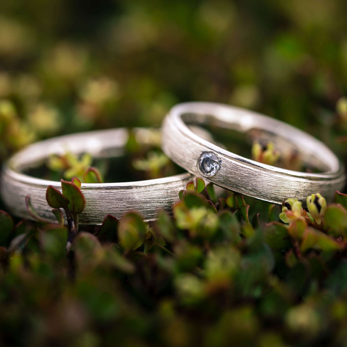 925 Silber Eheringe gebuerstet Diamant