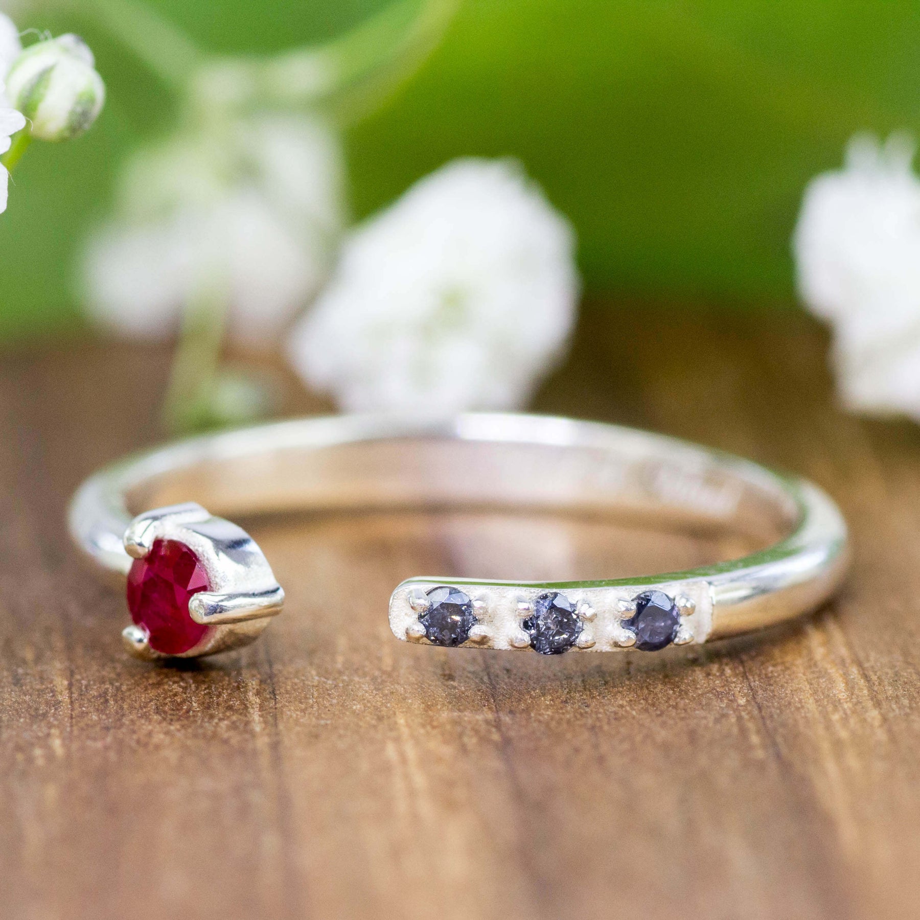 925 Silber Ring Rubin Diamanten