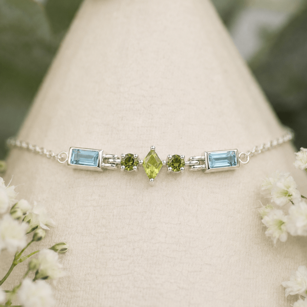 Blue and Green Gemstones Bracelet Silver