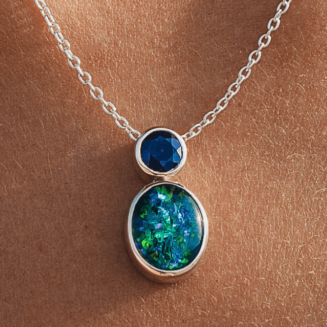 Damen Halskette Silber Opal