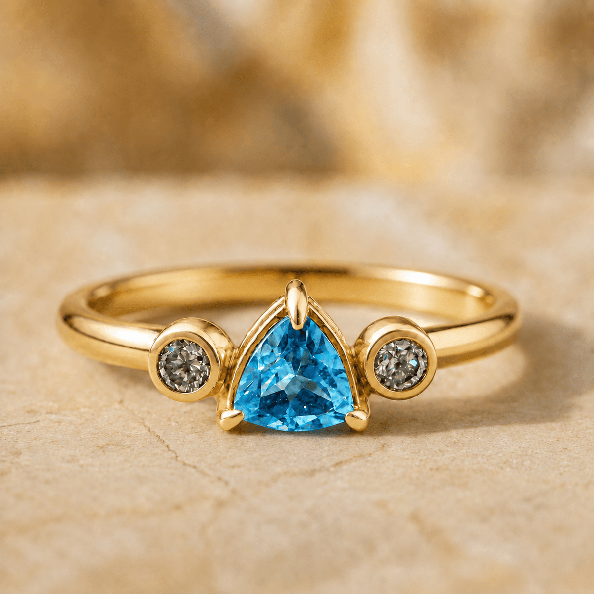 Goldring blauer Topas Diamanten
