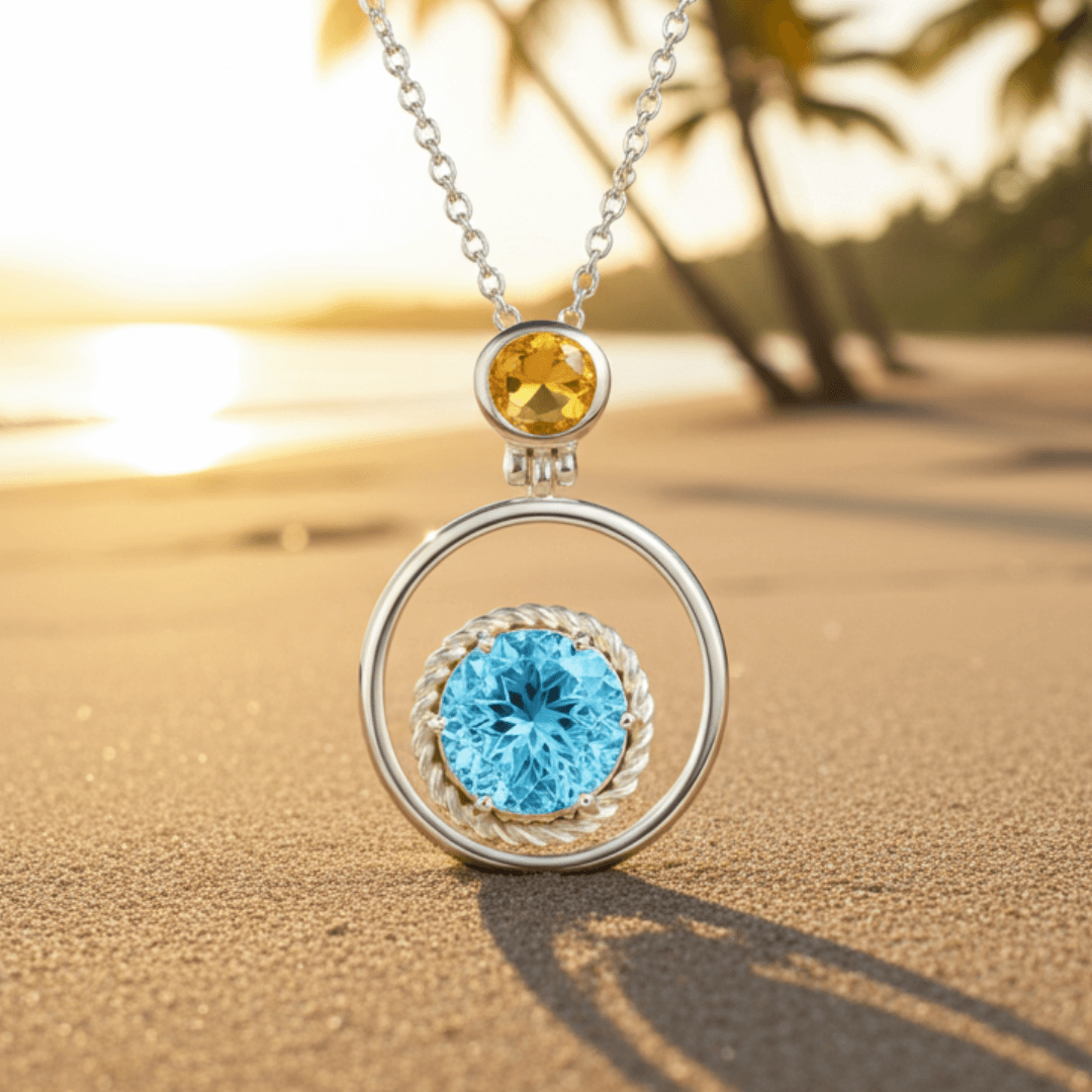 Halskette Blauer Stein Topas Silber