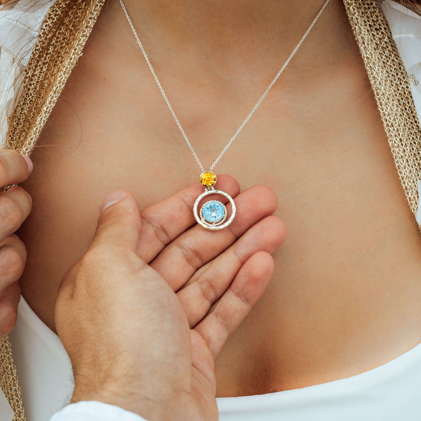 Halskette Topas Citrin blau gelb Schmuck