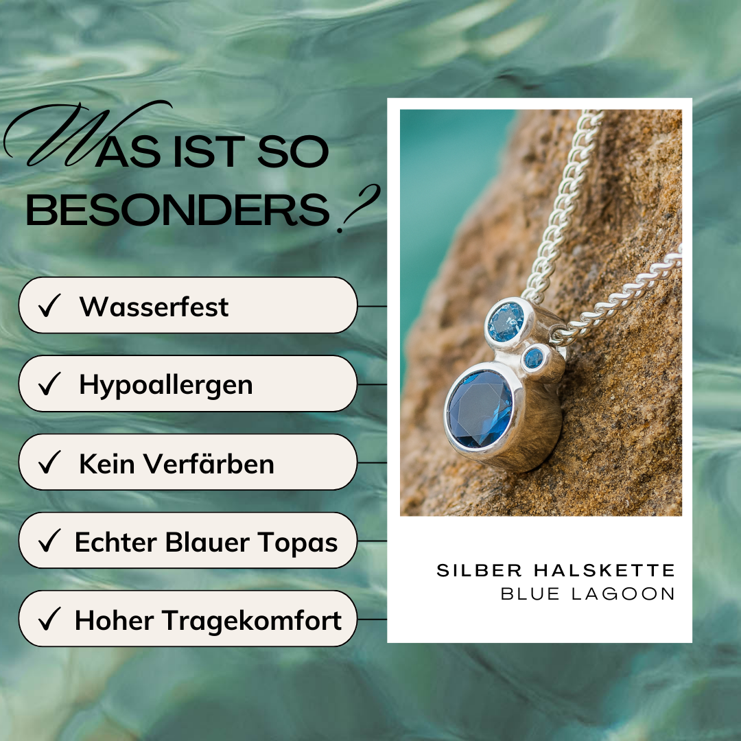 Halskette Silber Blauer Topas