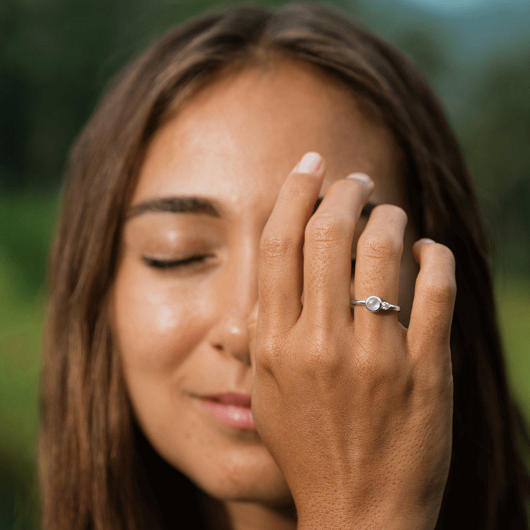 Mondstein Diamant Silber Ring Frau