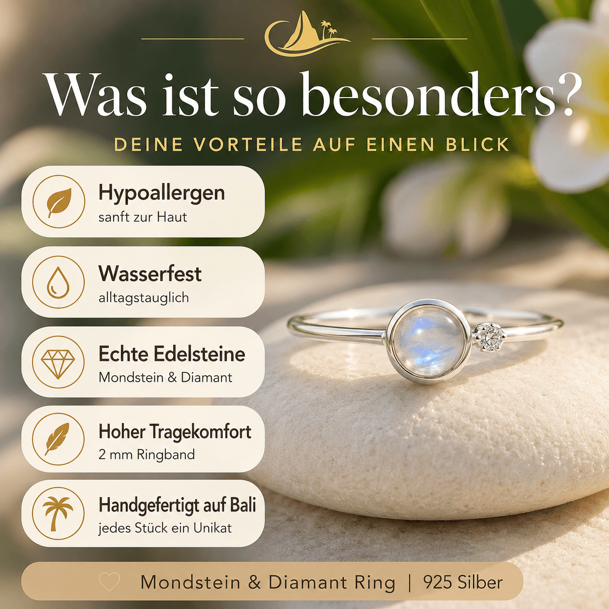 Mondstein und Diamant Ring Besonders