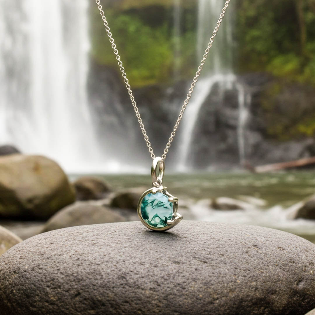 Moosachat Halskette Silber Gruen