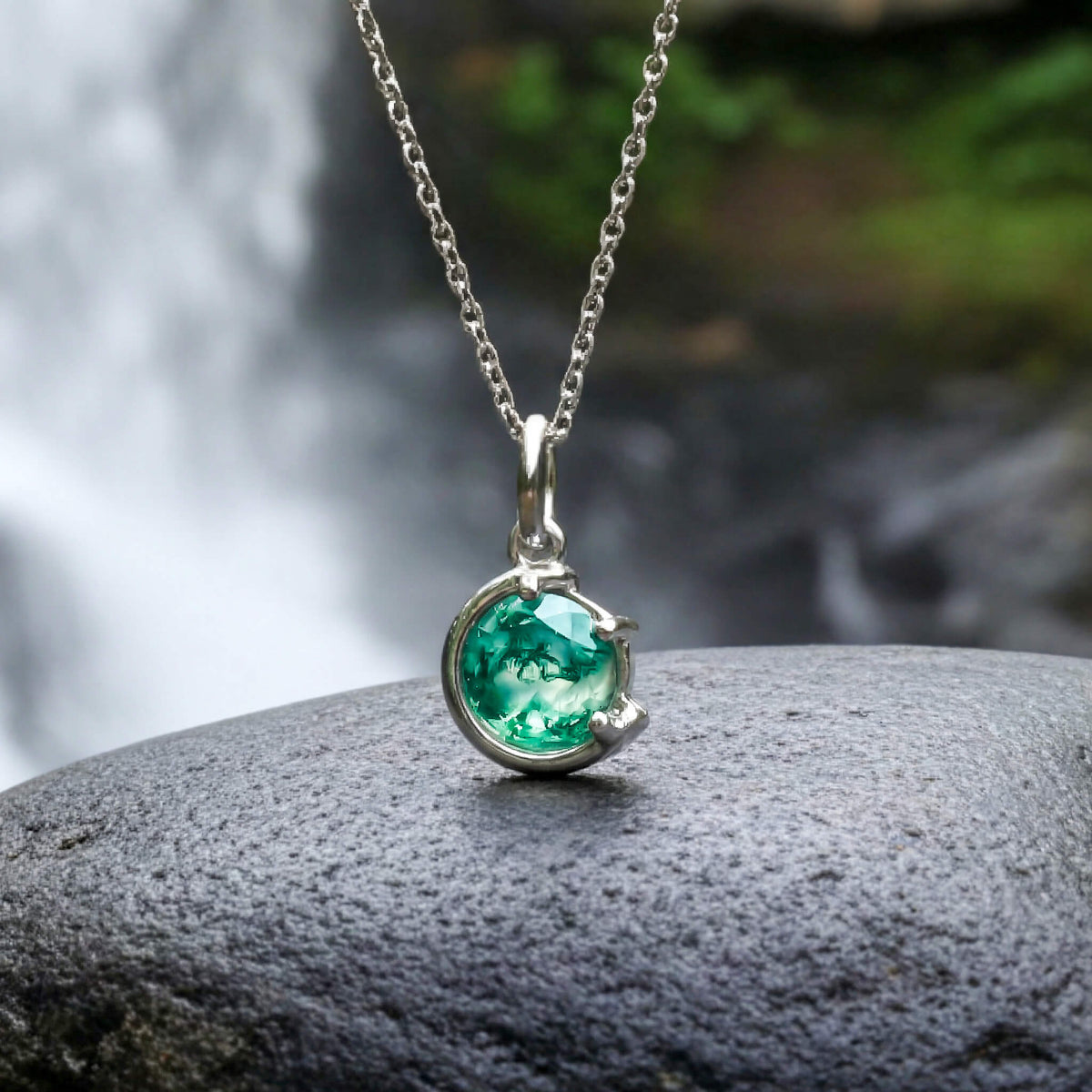 Moosachat Halskette Silber