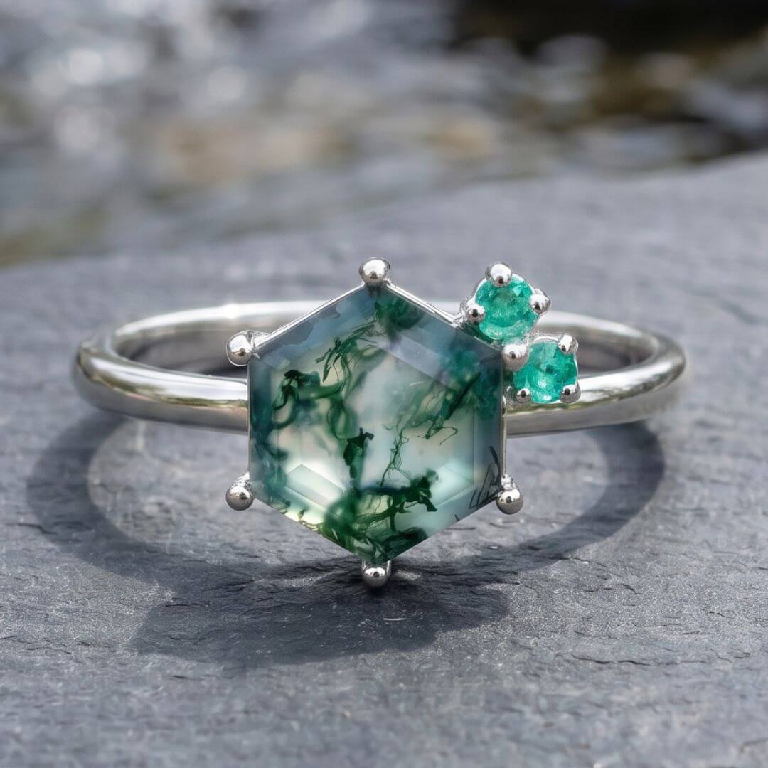 Moosachat Smaragd Ring Silber