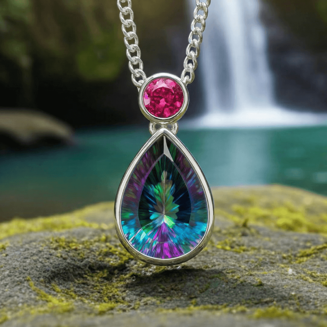 Mystischer Topas Rosa Turmalin Anhaenger