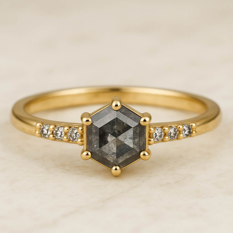 Damen Ring Gold Schwarzer Diamant Verlobungsring