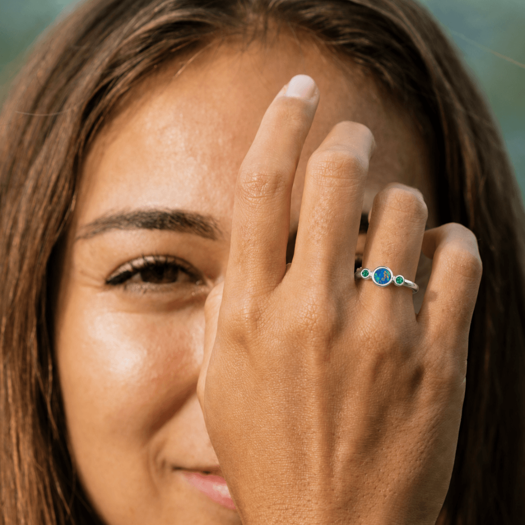 Opal Ring Silber mit Smaragden