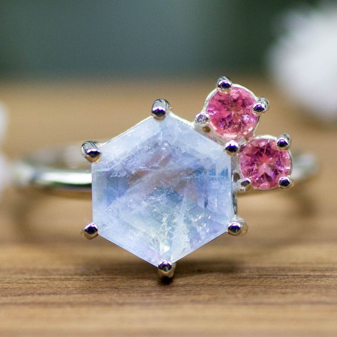 Ring Silber Mondstein pinker Turmalin