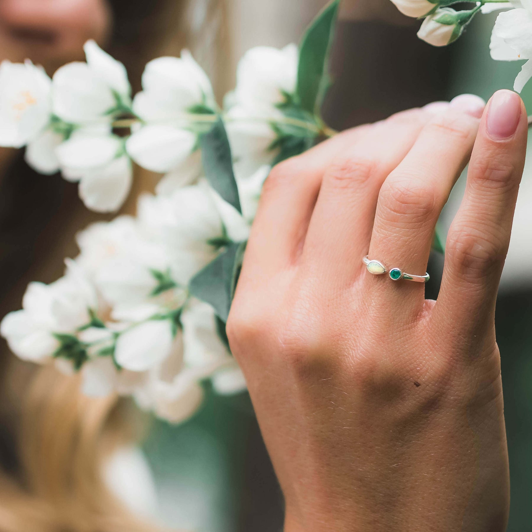 Ring in Silber mit Smaragd und Opal Geschenk Freundin