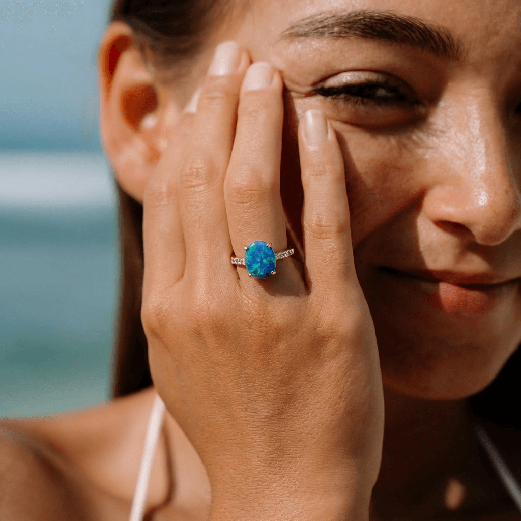 Schwarzer Opal Damen Ring Gold