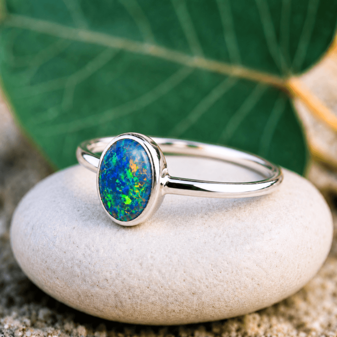 Schwarzer Opal Ring 925 Silber