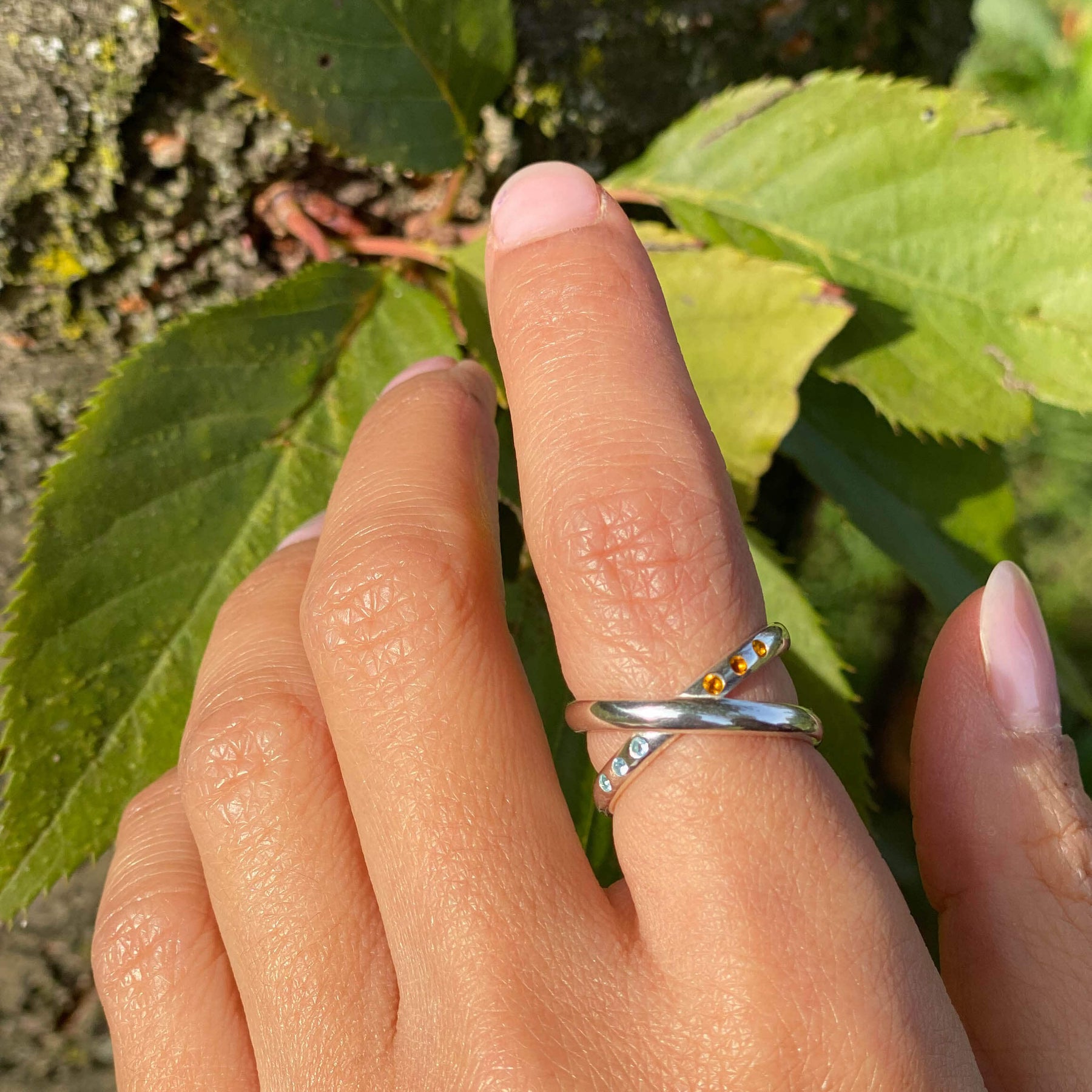 Silber Doppelring blauer Topas Citrin