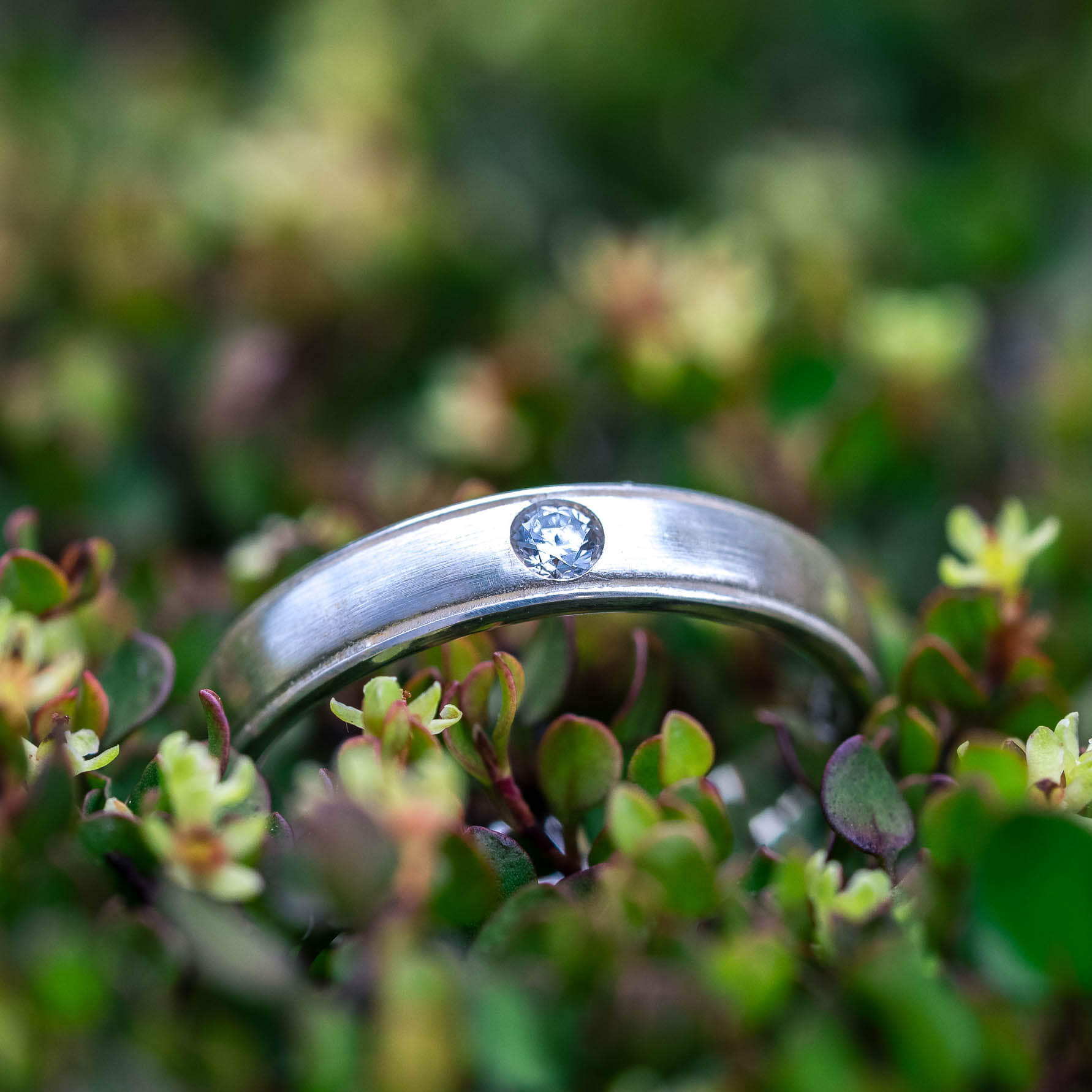 Silber Ehering matt Diamant Frau