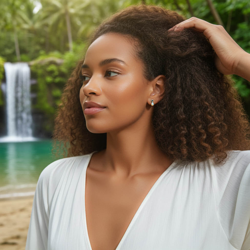 Silber Ohrstecker Opal und Smaragd Frau