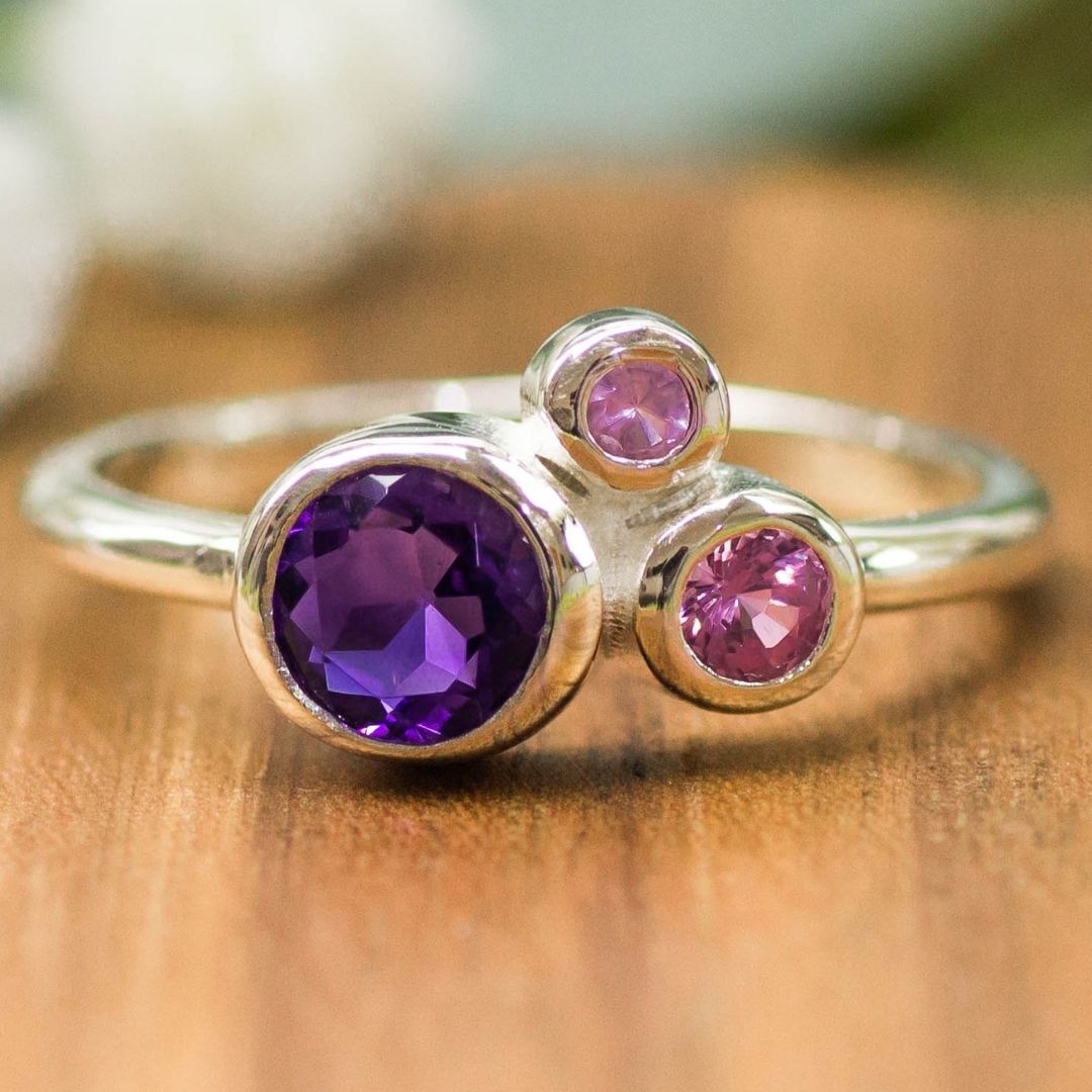 Silber Ring Steine lila pink Amethyst