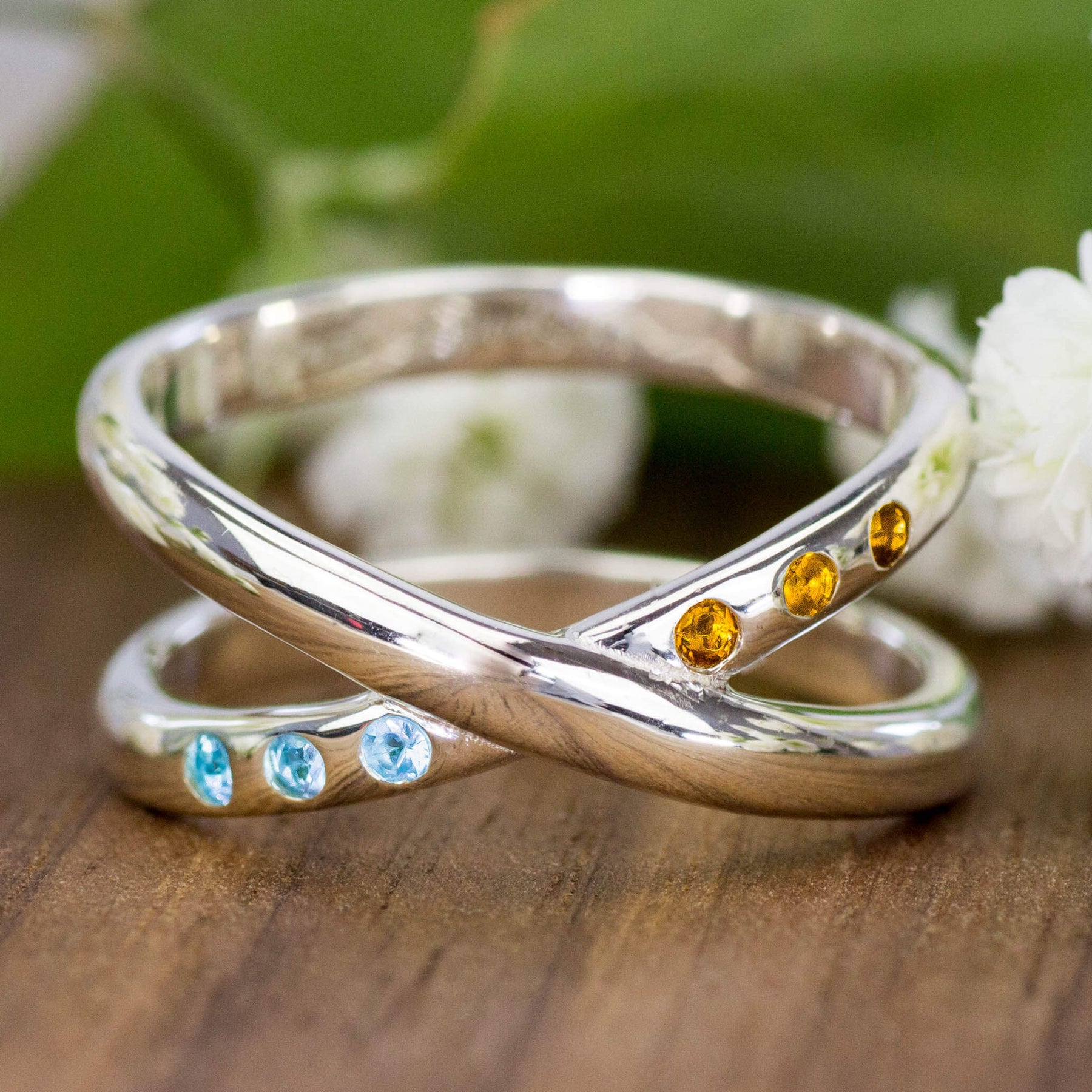 Silber Ring blauer Topas Citrin