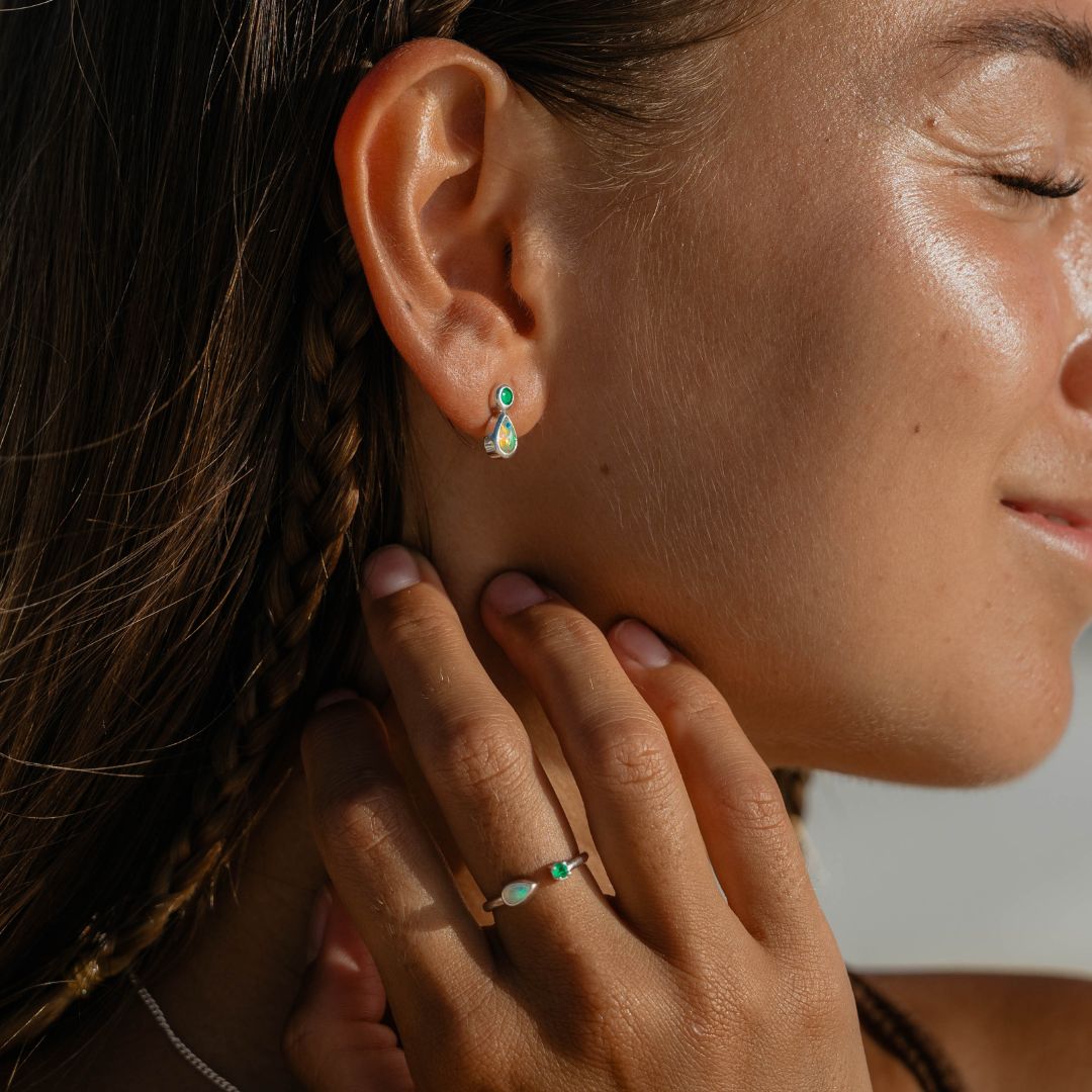Silber Ohrringe Ring Opal Smaragd