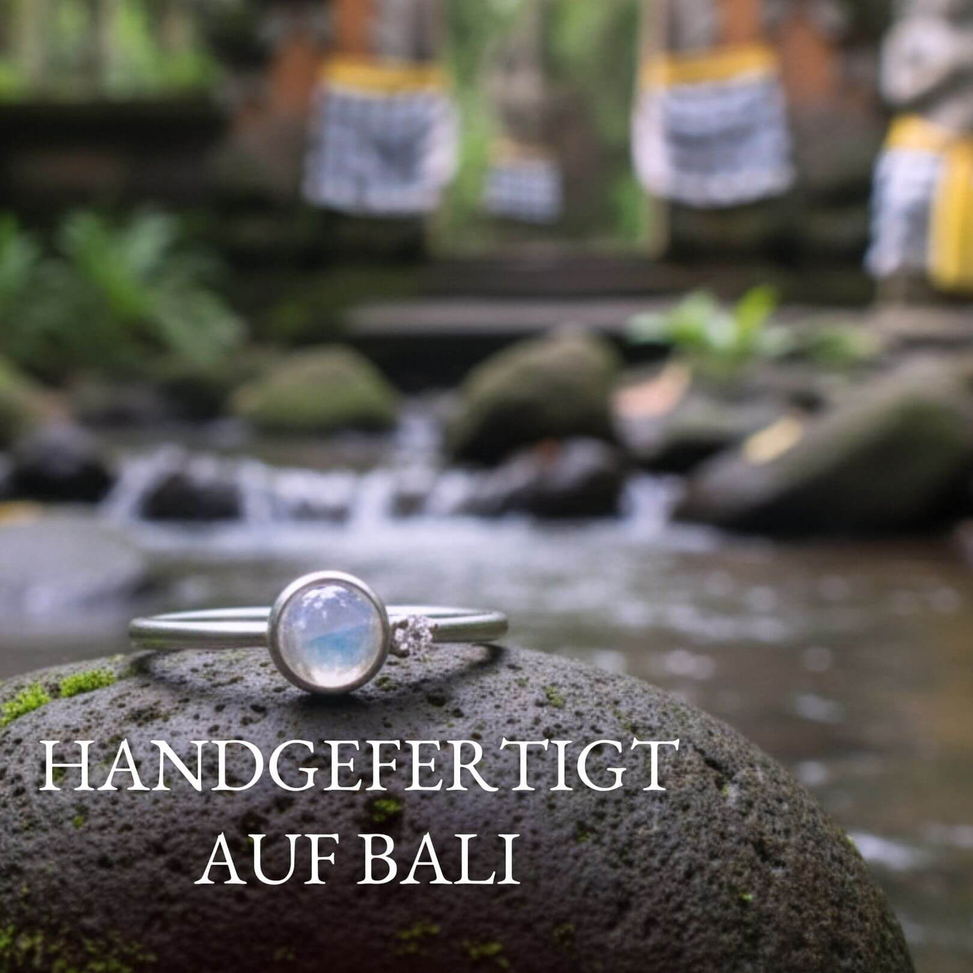 Silber Ring Mondstein Bali