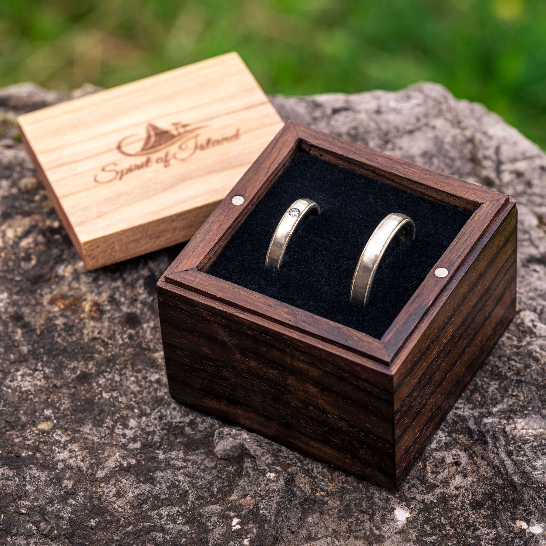Sterling Silber Trauringe Holzbox