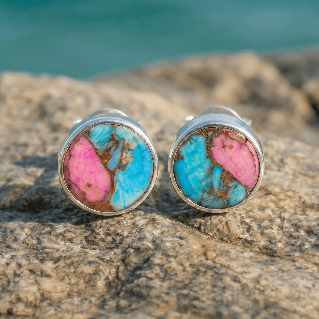 Türkis Pink Ohrstecker Silber
