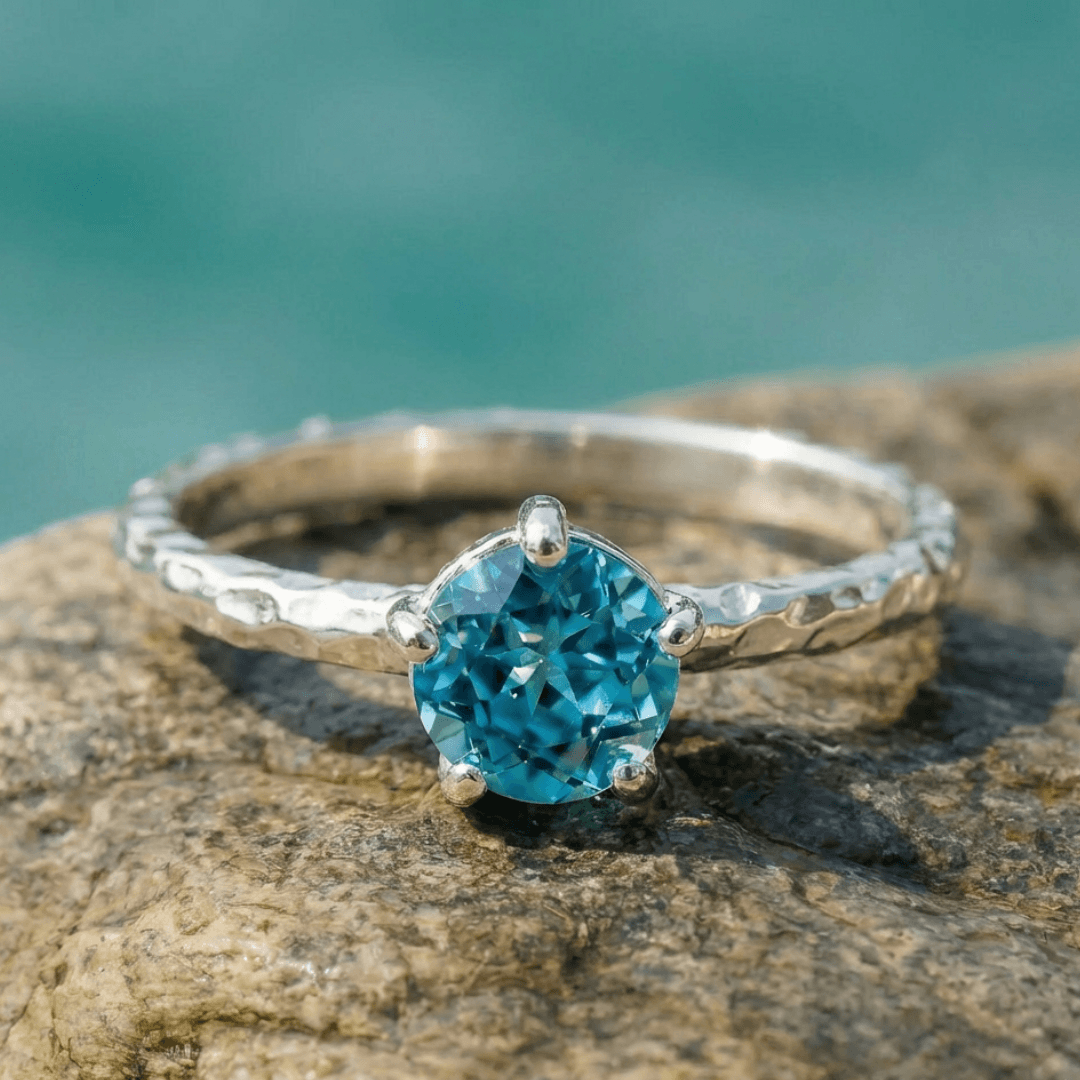 Verlobungsring 925 Silber blauer Zirkon