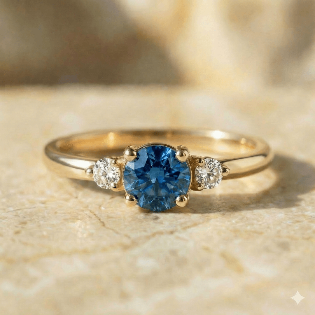 Verlobungsring Gold Blauer Saphir