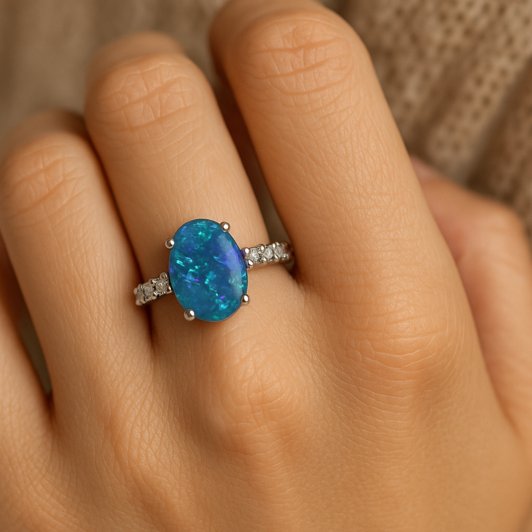 Verlobungsring Schwarzer Opal Weißgold