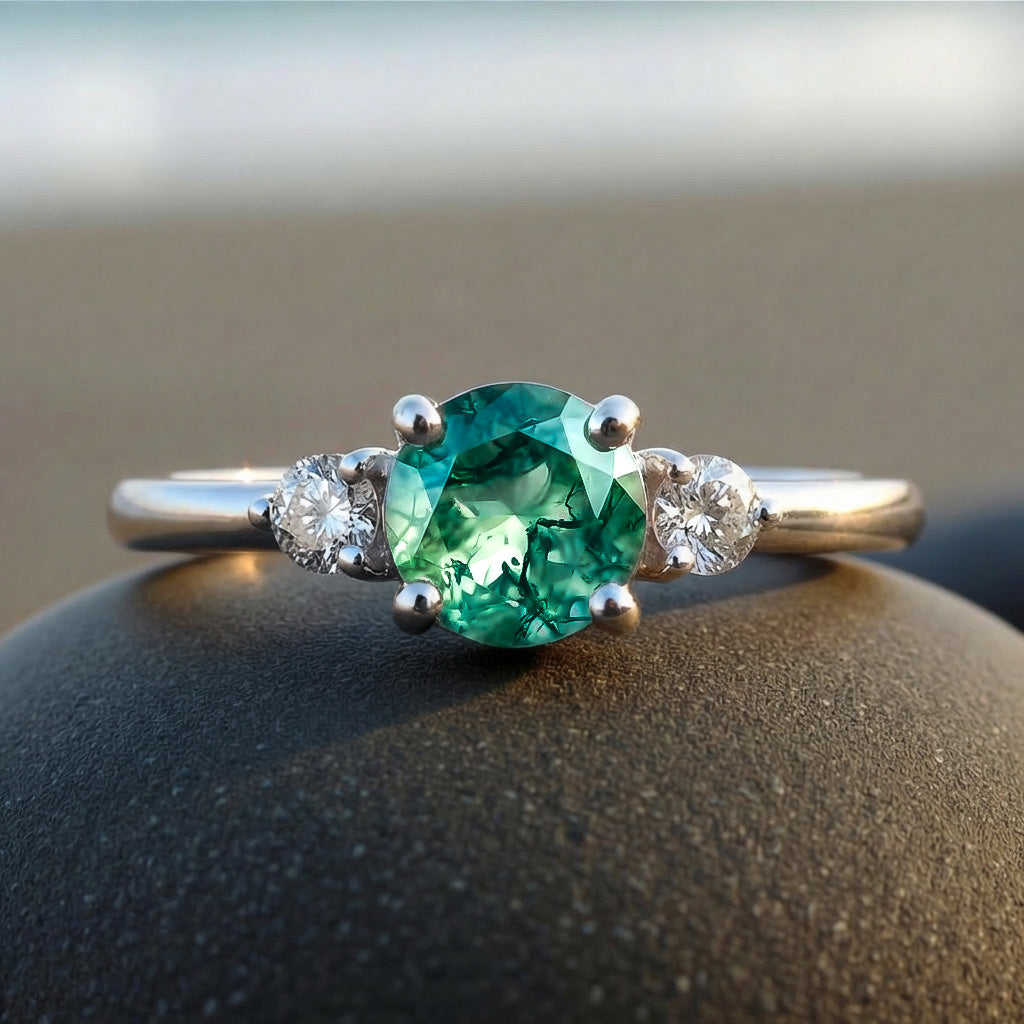 Verlobungsring Silber Moosachat