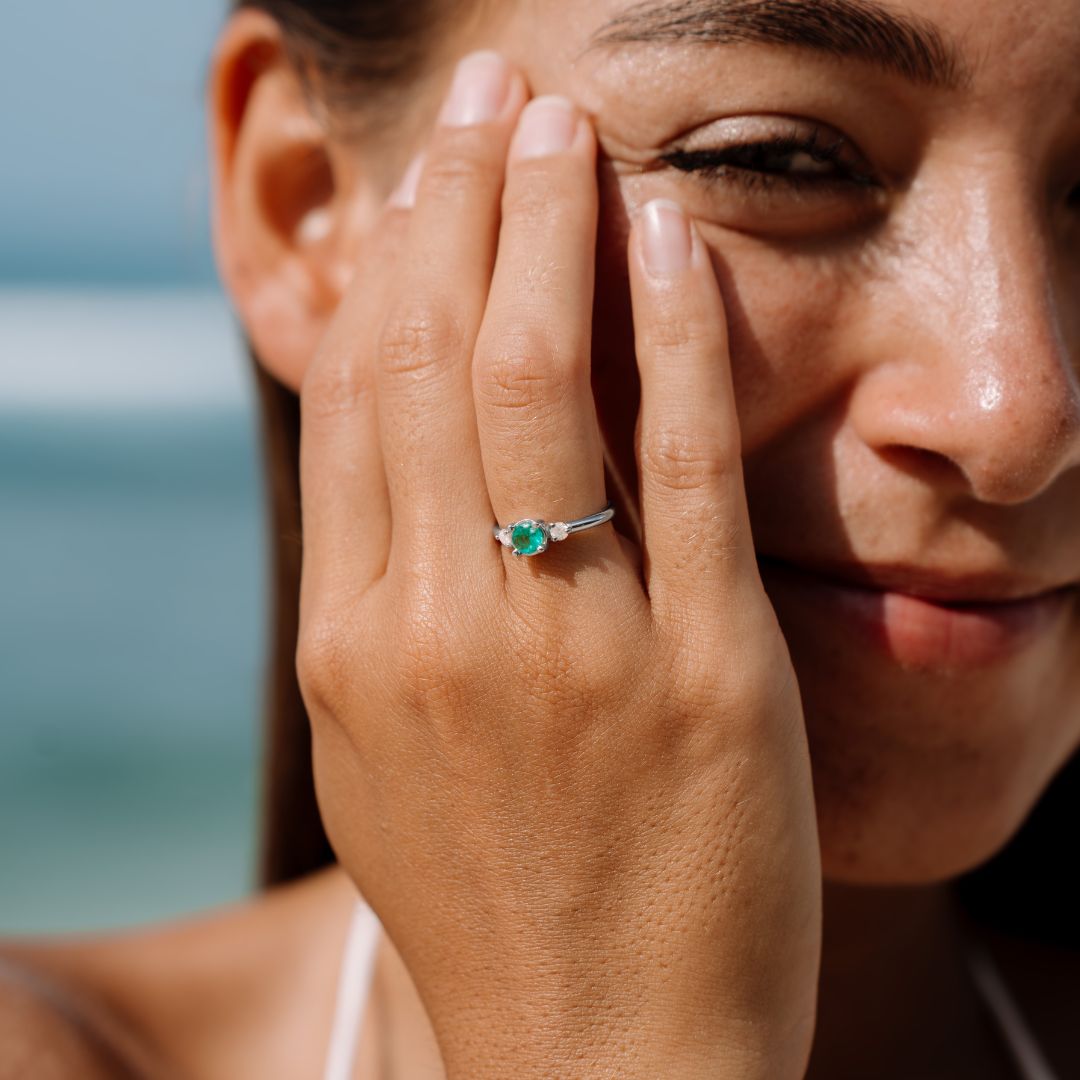 Verlobungsring Smaragd Diamanten 585 Weißgold