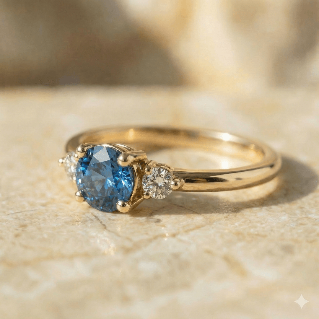 Verlobungsring in Gold Blauer Saphir