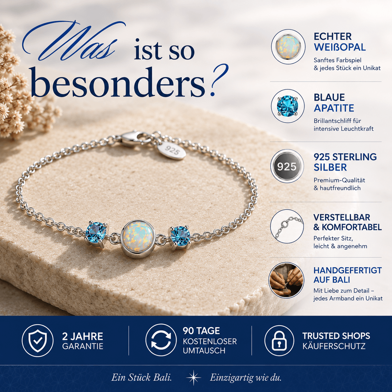 Weoßer Opal Armband 925 Silber