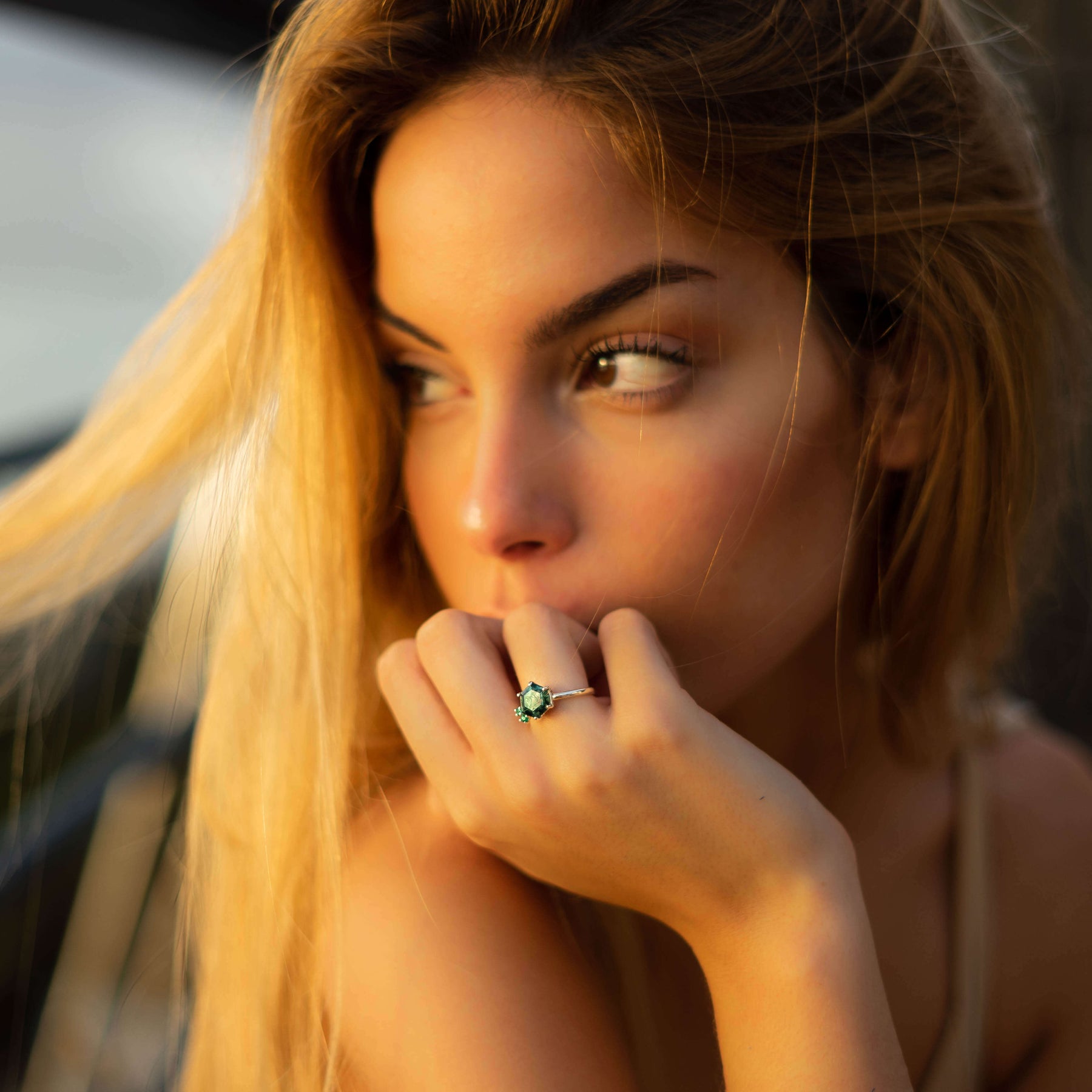 Frau Strand Moos Achat Smaragd Gruen Ring