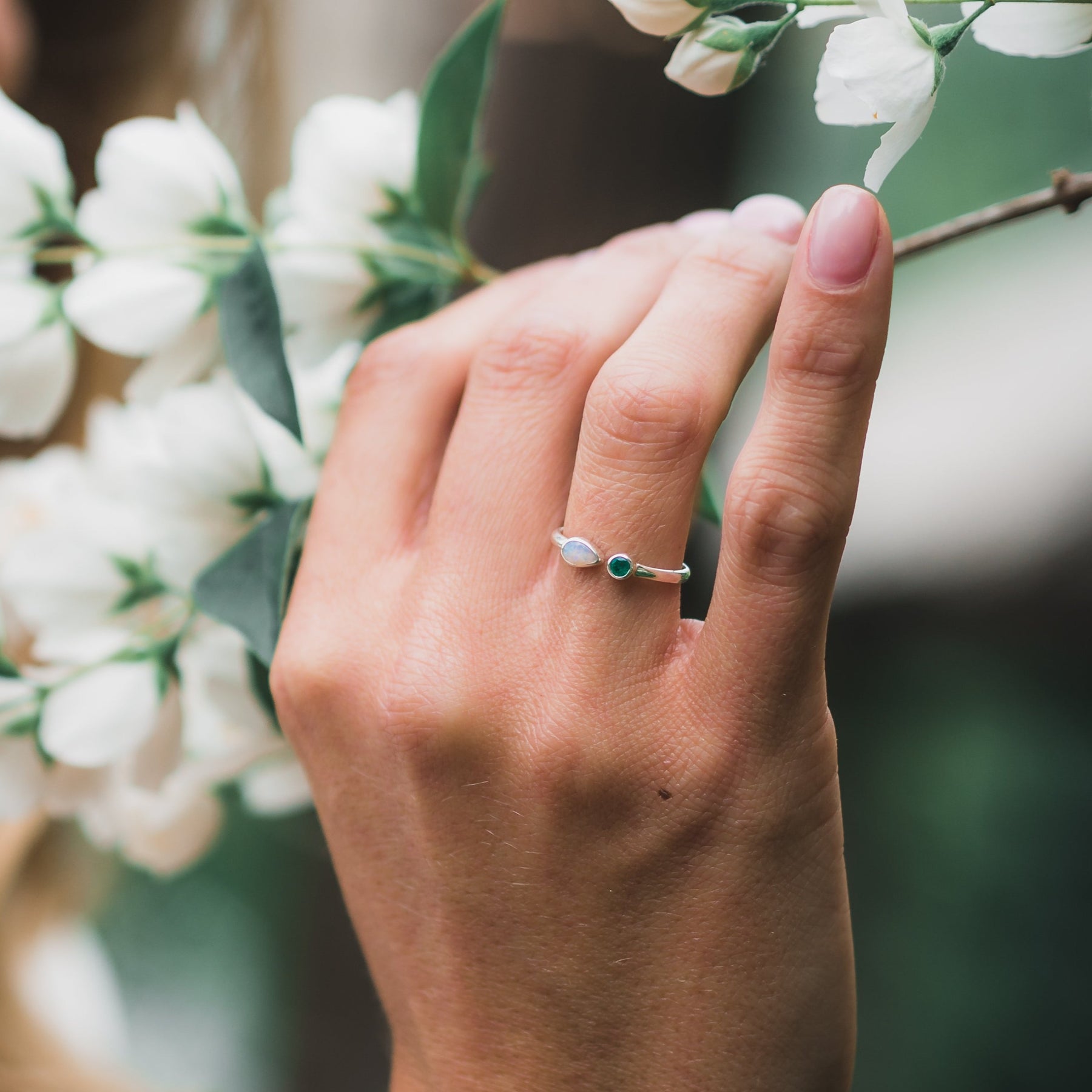 Ring Silber Opal Smaragd Blume