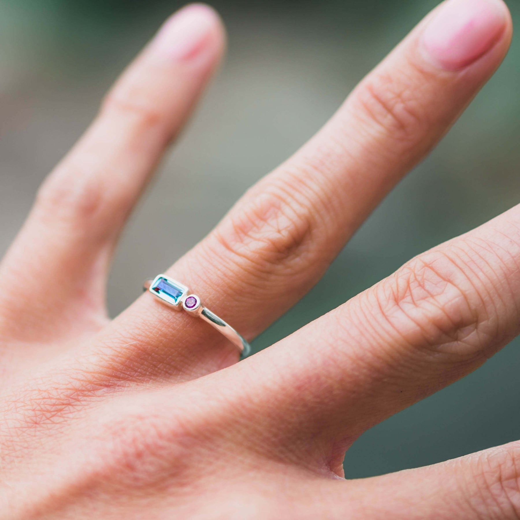Nachhaltiger Ring Blau Topas pink Silber Freundin Geschenk Granat