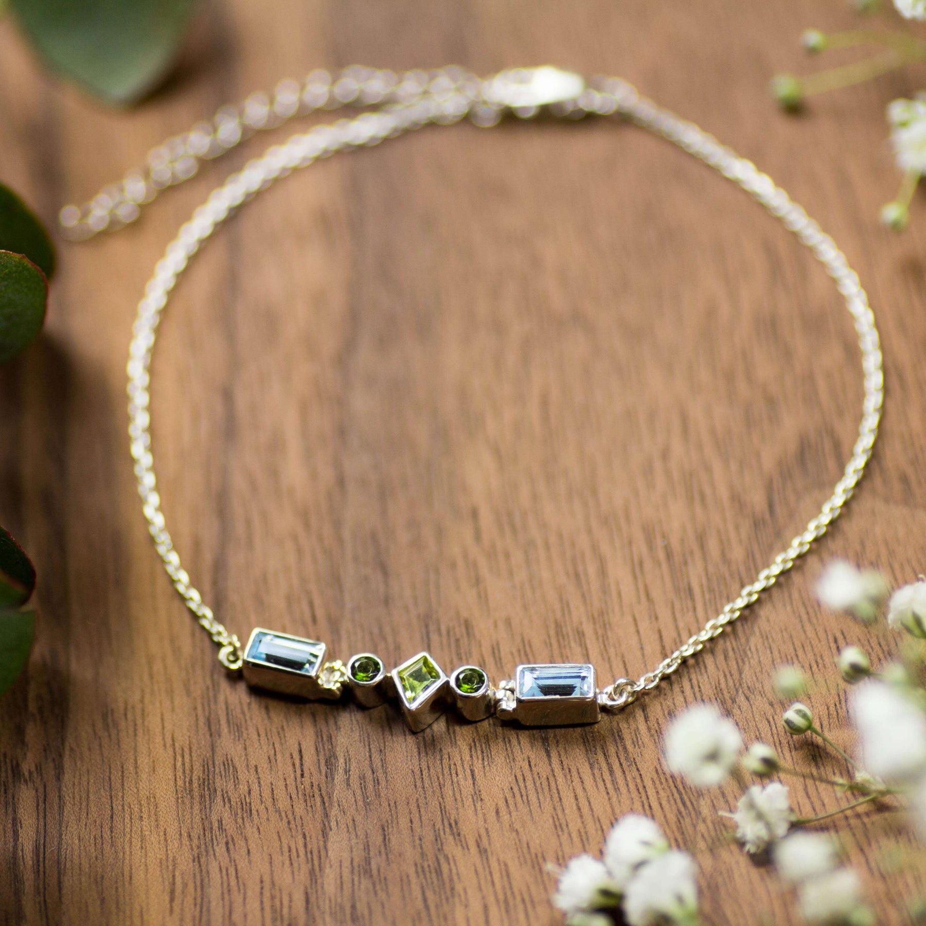 Brautschmuck armband sterling silber handgefertigt einzelstueck topas peridot turmalin blau gruen