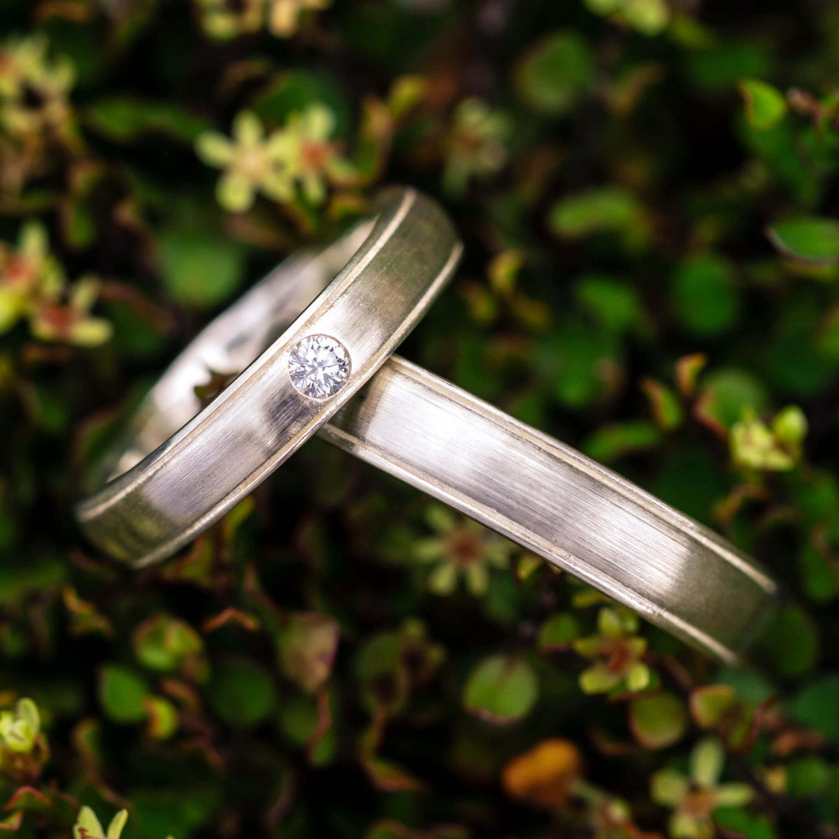 925 Silber Eheringe matt mit Diamant