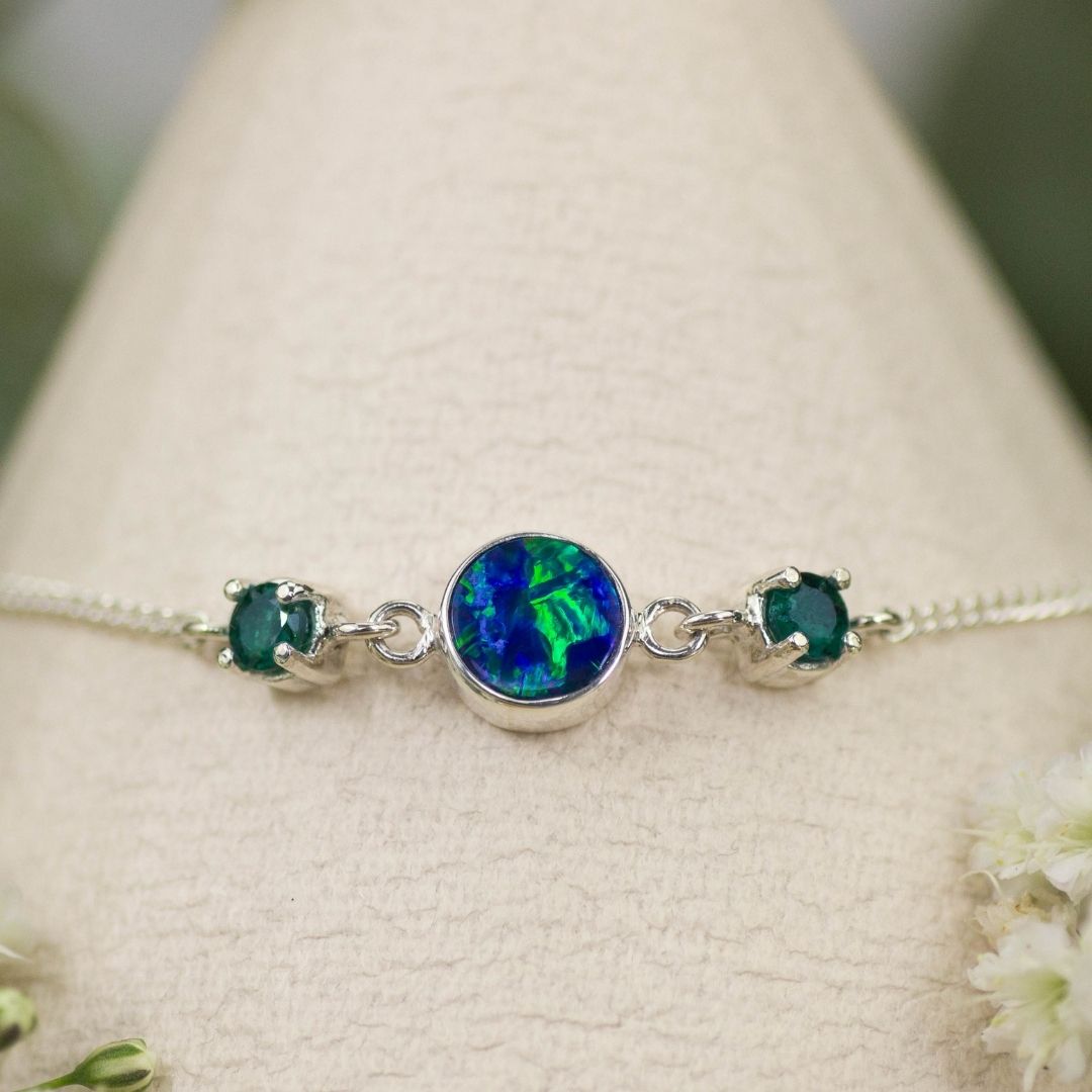 Armband Silber blauer Opal Smaragd gruen
