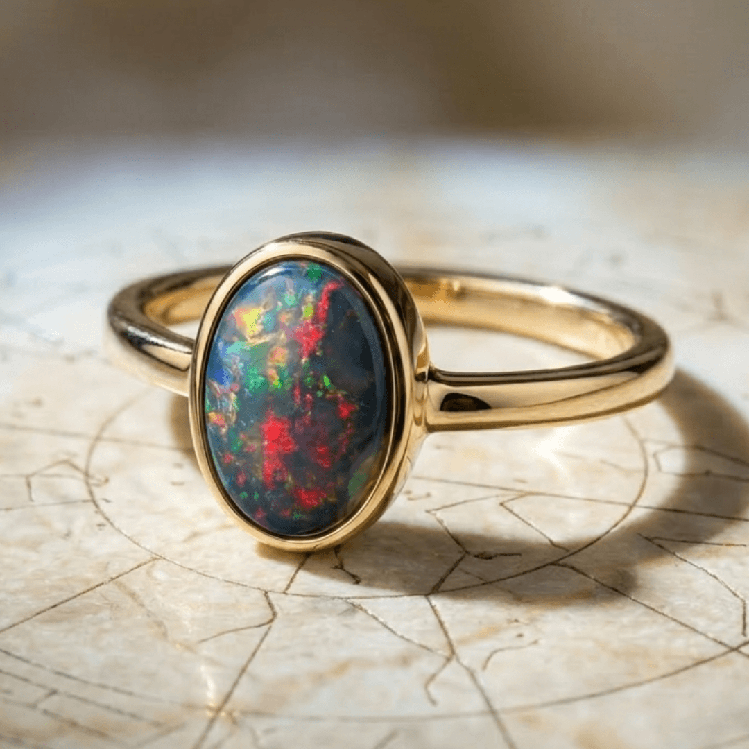 Australischer Schwarzer Opal Ring