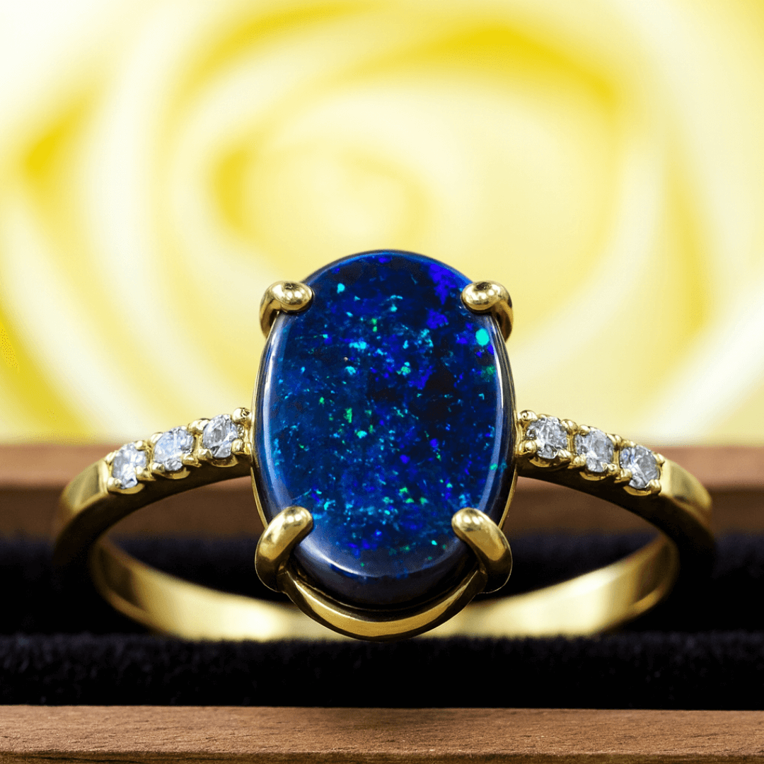 Black Opal Goldring Blau