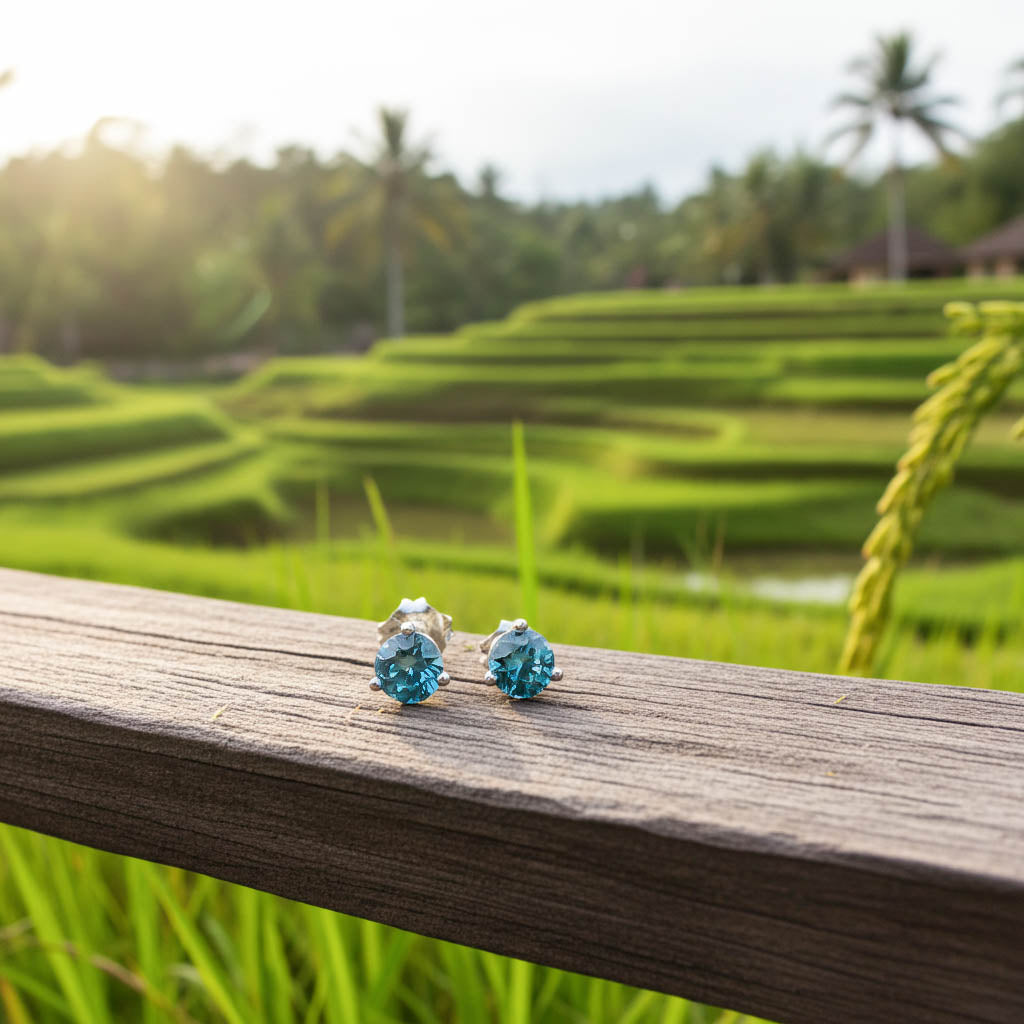 Blaue Zirkon Ohrringe Silber Bali