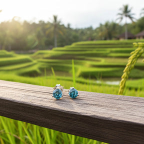 Blaue Zirkon Ohrringe Silber Bali