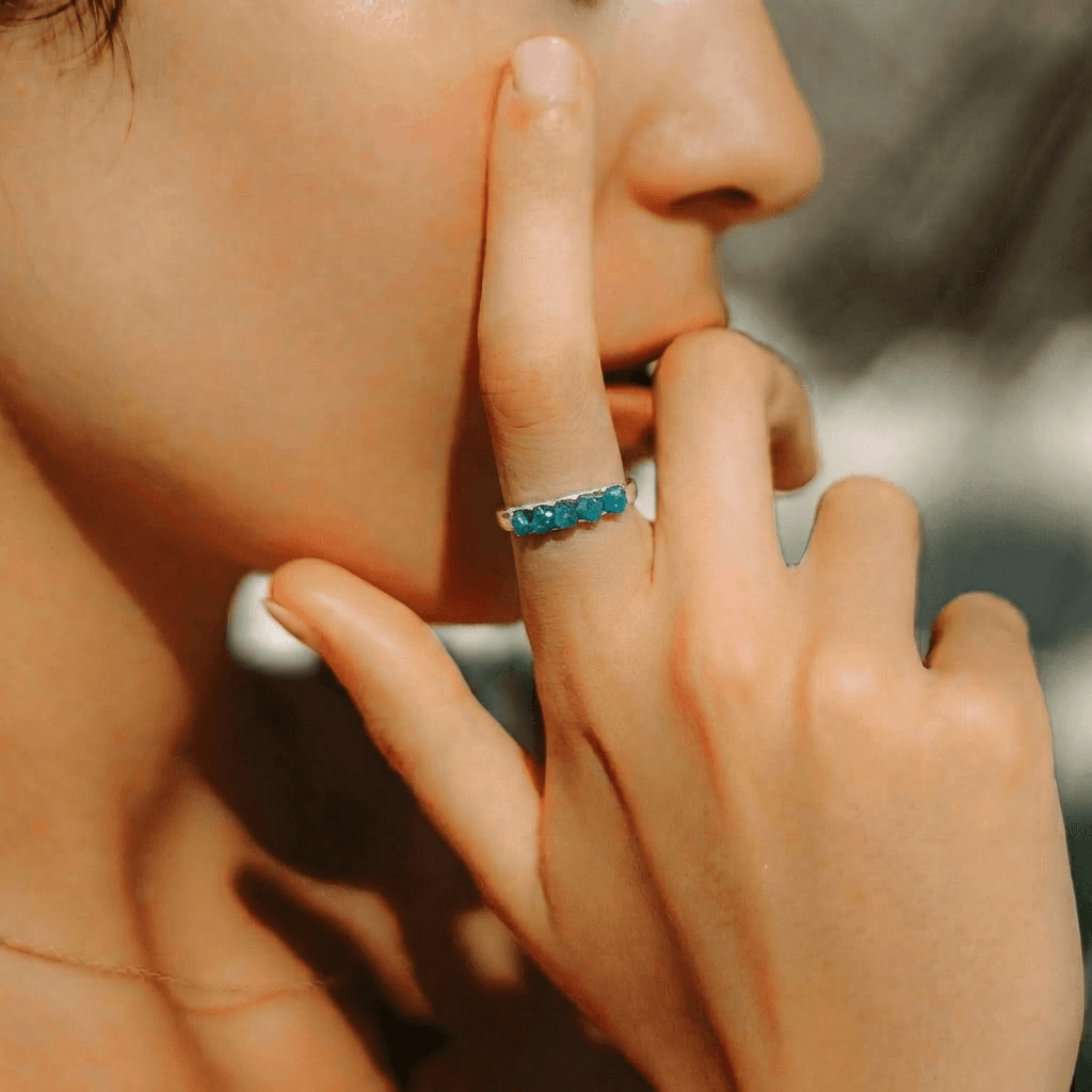 Blauer Apatit Stacking Ring Silber