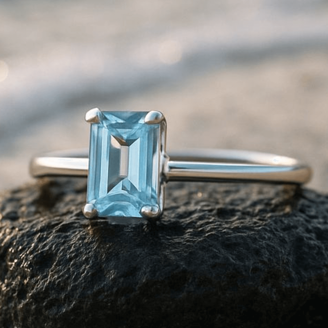 Blauer Aquamarin Ring in 925 Sterling Silber