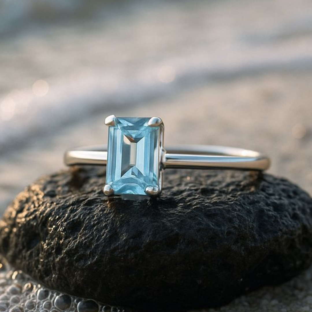 Blauer Aquamarin Ringin 925 Sterling Silber