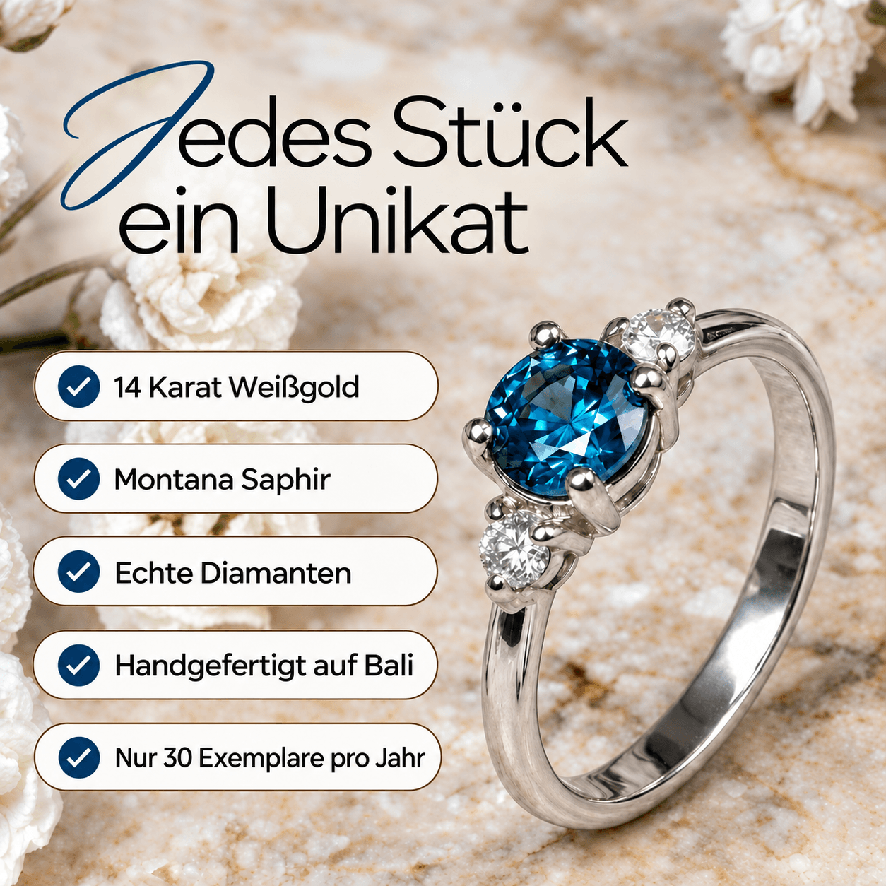 Blauer Saphir & Diamanten Ring | 585 Weißgold